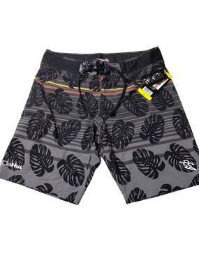 New Da Hui Hawaii Board Short Black Leaf Swim Surf Men's Size 32